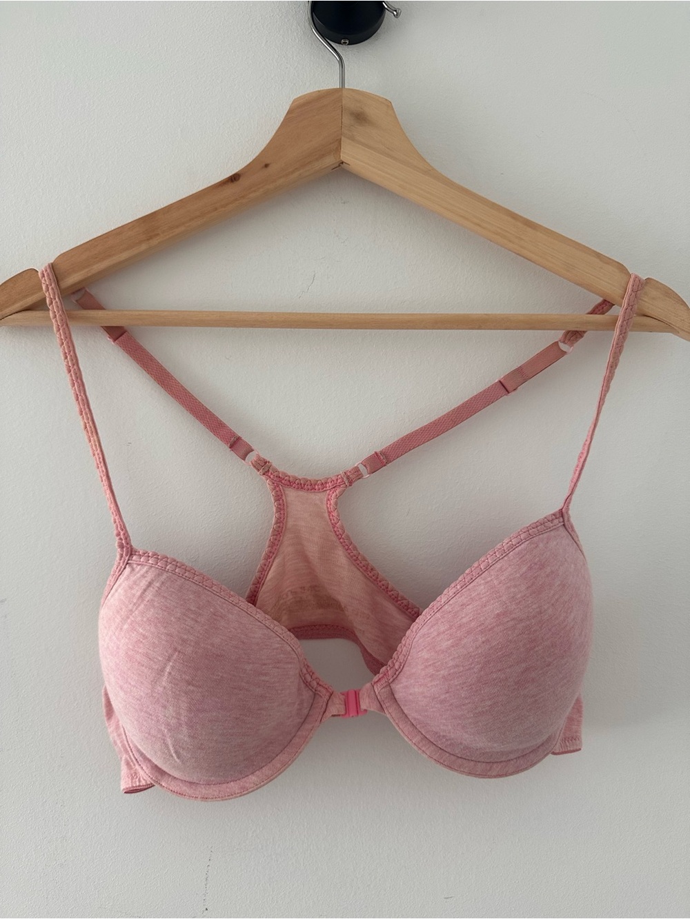 Pink Heathered Front‑Closure Racerback Bra 34B cotton comfort front clasp
